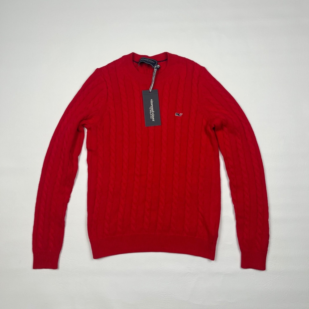 Vineyard Vines Cable Crew Sweater Boys Medium Red Cotton Cashmere
